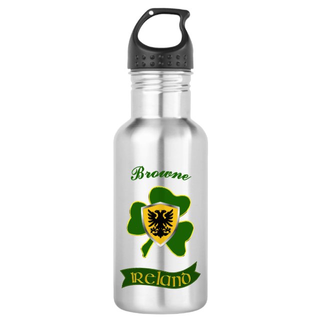 Botella De Agua Browne Irish Shield y Shamrock personalizado (Anverso)