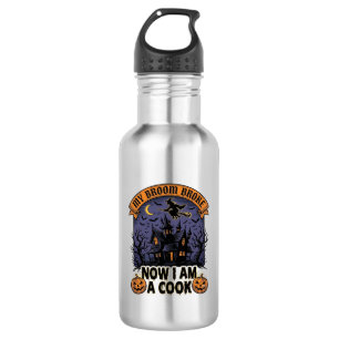 Botella De Agua Bruja Cocina Halloween Pun_1 con Escoba Rota
