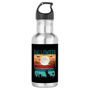 Botella De Agua Bruja de Halloween Gato Telaraña Luna Cementerio_1