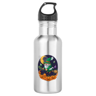 Botella De Agua Bruja de Halloween Gnome Escoba Calabazas Luna