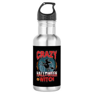 Botella De Agua Bruja Loca de Halloween Diseño de Terror de Escoba