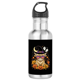 Botella De Agua Bruja Vaca Highland Adorable Halloween Calabaza Fi