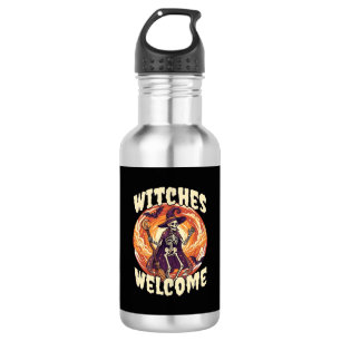 Botella De Agua Brujas Bienvenido Halloween Esqueleto Bruja Escoba