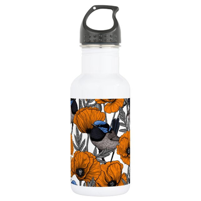Botella De Agua Brujas de hadas y flores de amapola naranja 2 (Anverso)