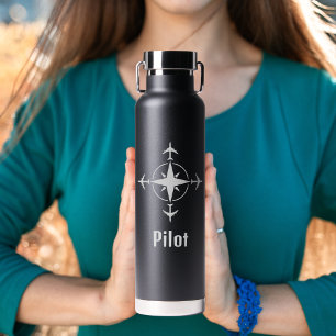 Botella De Agua Brújula simple y avión para piloto,Personalizado