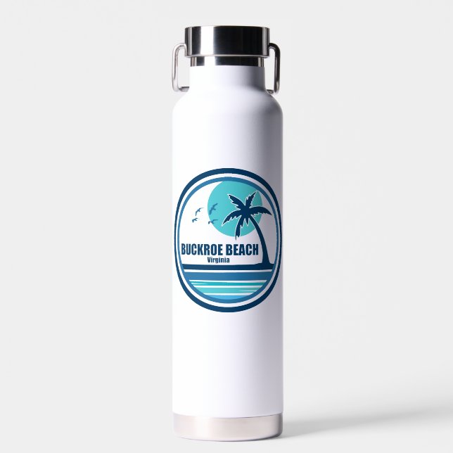 Botella De Agua Buckroe Beach Virginia Palm Tree Birds (Delantero)