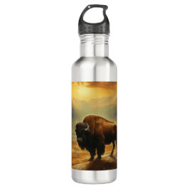 Botella De Agua Buffalo Bison Sunset Silhouette