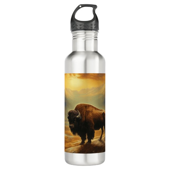 Botella De Agua Buffalo Bison Sunset Silhouette (Anverso)