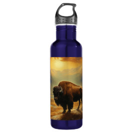 Botella De Agua Buffalo Bison Sunset Silhouette