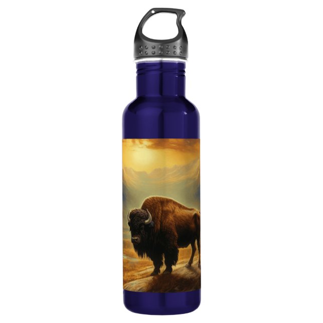Botella De Agua Buffalo Bison Sunset Silhouette (Anverso)