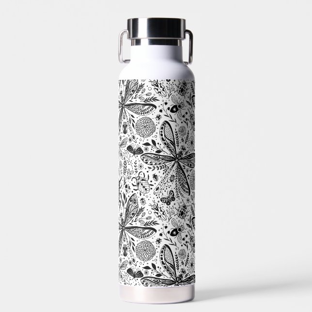 Botella De Agua Bugs de garabatos en azul oscuro (Delantero)