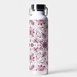 Botella De Agua Bugs, magenta oscuro y rosa sobre blanco