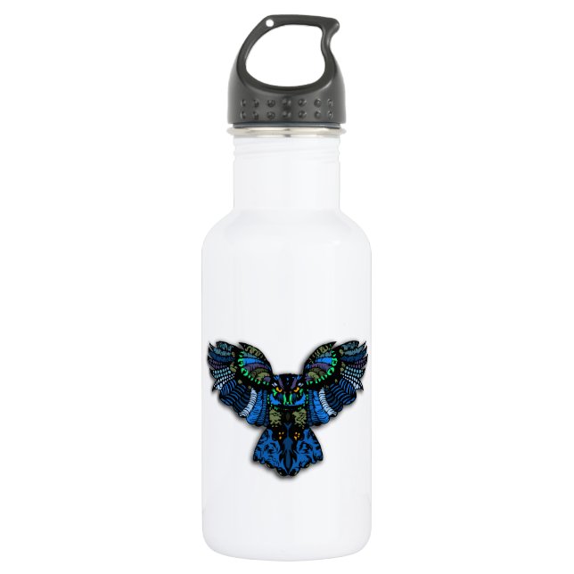 Botella De Agua Búho azul activado (Anverso)
