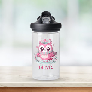 Botella De Agua Búho Rosa Pequeño y Lindo con Bufanda y Capucha