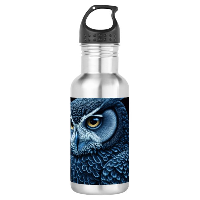 Botella De Agua Búho serio azul y negro (Anverso)
