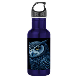 Botella De Agua Búho serio azul y negro