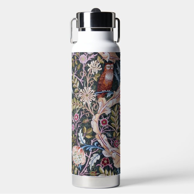 Botella De Agua Búho y Flores, William Morris (Frente)
