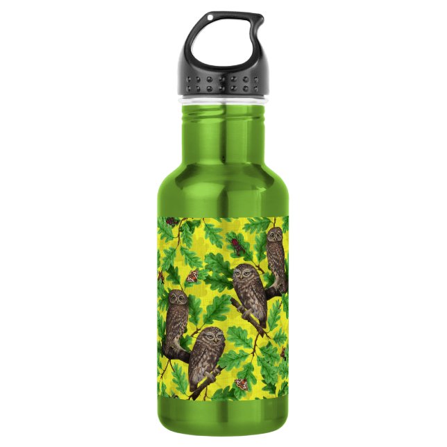 Botella De Agua Búhos en el bosque sobre amarillo limón (Anverso)