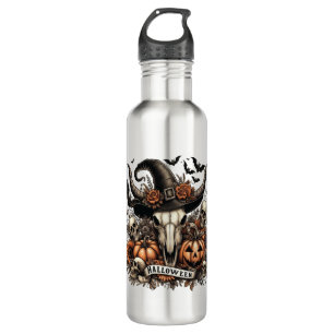 Botella De Agua Bull Skull Halloween Cow