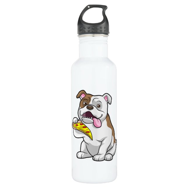 Botella De Agua Bulldog con pedazo de pizza (Anverso)