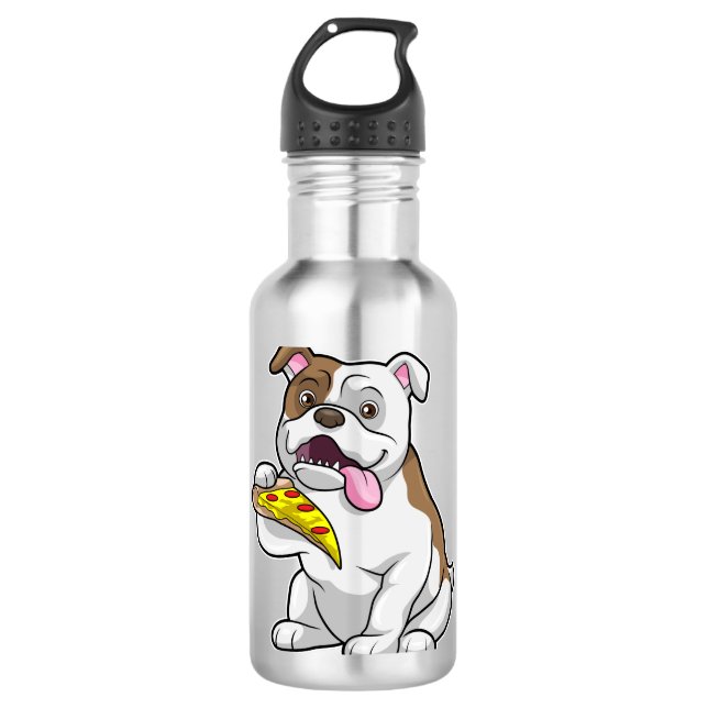 Botella De Agua Bulldog con pedazo de pizza (Anverso)