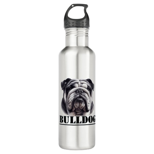 Botella De Agua Bulldog en blanco y negro (Anverso)