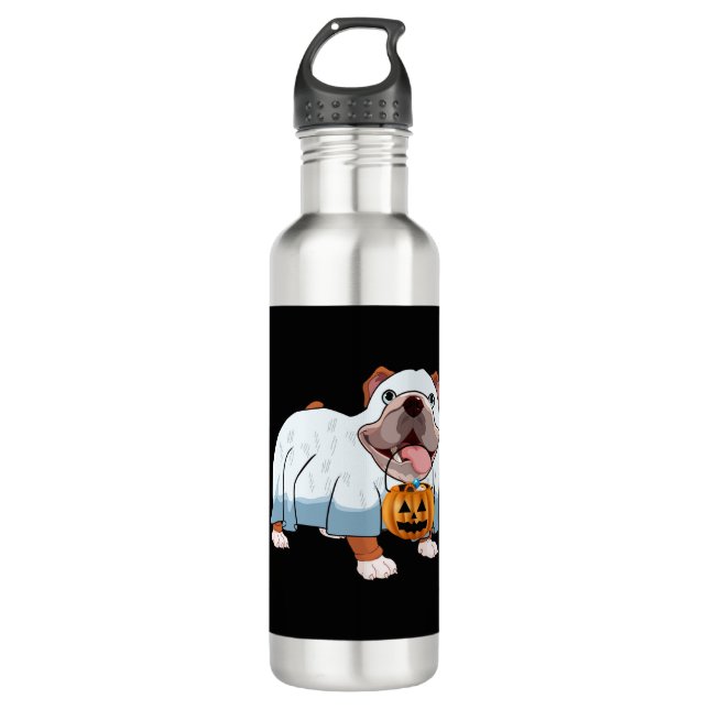 Botella De Agua Bulldog fantasma Perro de Halloween (Anverso)