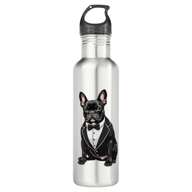 Botella De Agua Bulldog francés en Tuxedo (Anverso)