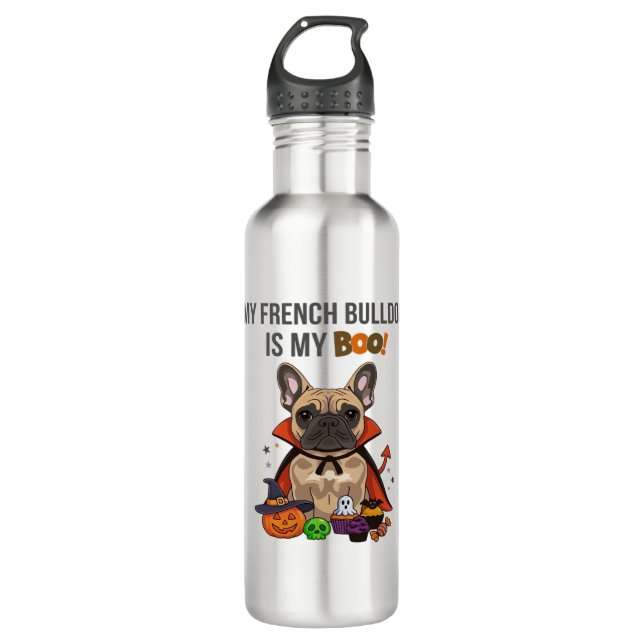 Botella De Agua Bulldog francés Halloween disfrazar mi toro francé (Anverso)