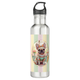 Botella De Agua Bulldog francés lindo Pastel Lines Cottagecore