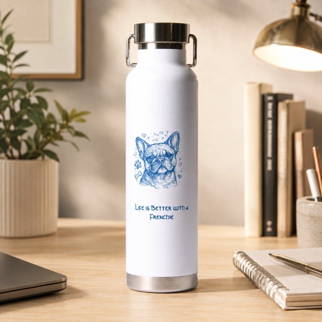 Botella De Agua Bulldog Francés línea azul doodle frenchie (Subido por el creador)