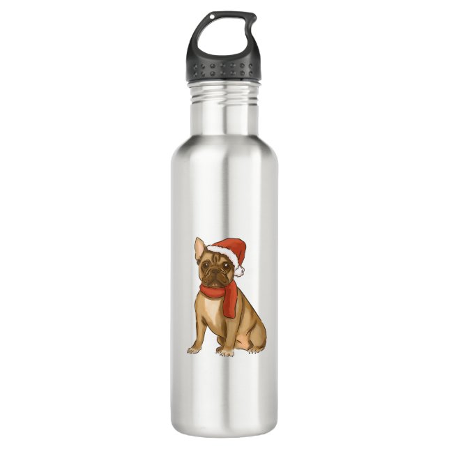 Botella De Agua Bulldog francés Santa Hat - Navidades divertidos (Anverso)