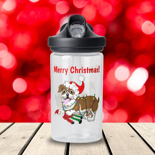 Botella De Agua Bulldog inglés con navidad alumbra navidad