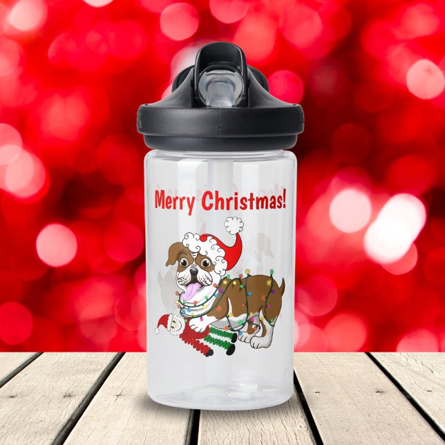 Botella De Agua Bulldog inglés con navidad alumbra navidad (Spread Bulldog cheer with our Merry Christmas Bulldog Water Bottle!)
