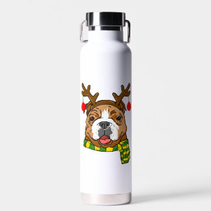 Botella De Agua Bulldog Xmas Renos Horn Perro Lover Navidades