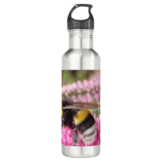 Botella De Agua Bumblebee on Pink Flowers  (Anverso)
