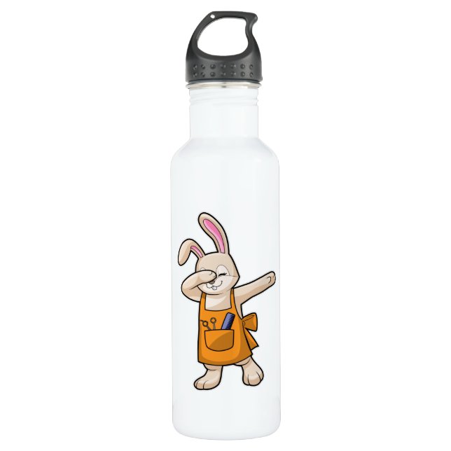 Botella De Agua Bunny como peluquero con comb y tijera (Anverso)