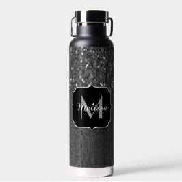 Botella De Agua Burbujas blancas negras de madera rústica Monogram