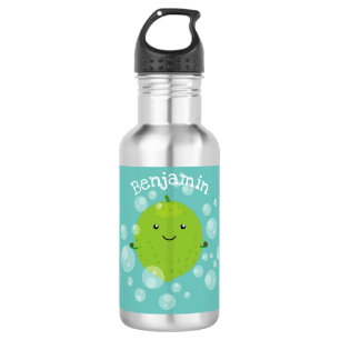 Botella De Agua Burbujas de cal verde suave ilustracion personaliz