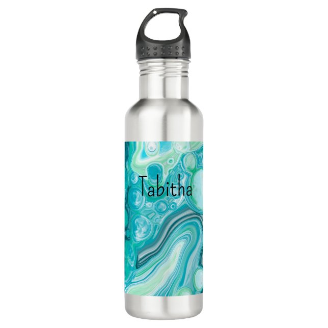 Botella De Agua Burbujas de olas turquesas y azules personalizadas (Anverso)