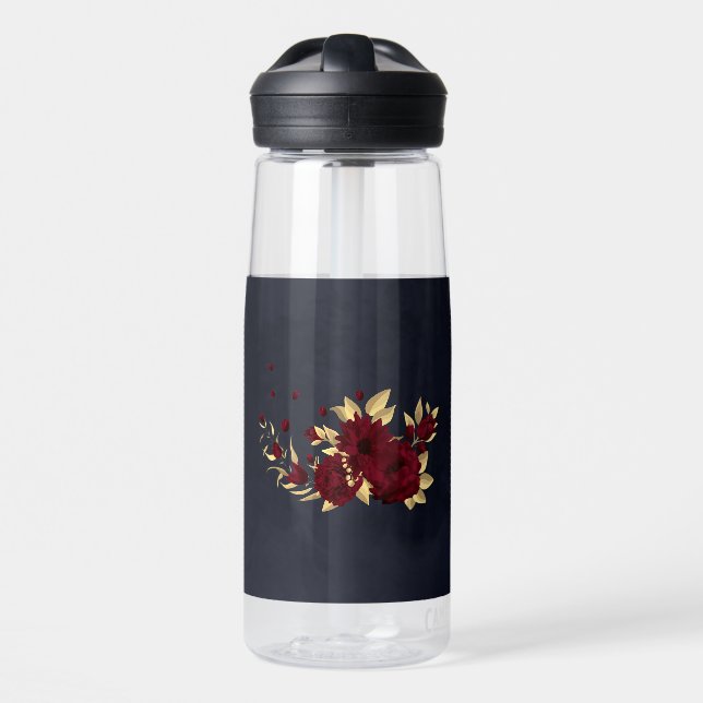 Botella De Agua Burgundy chic y oro navy (Delante)