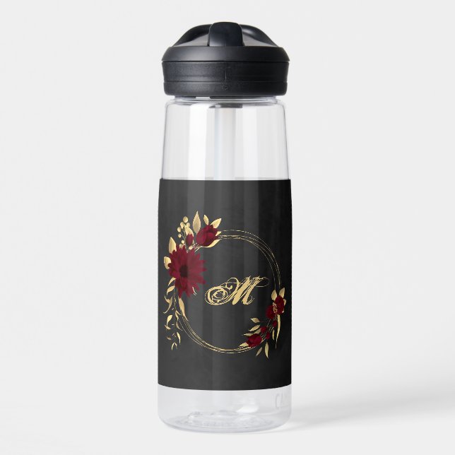Botella De Agua Burgundy y negro chic con dorado (Delante)