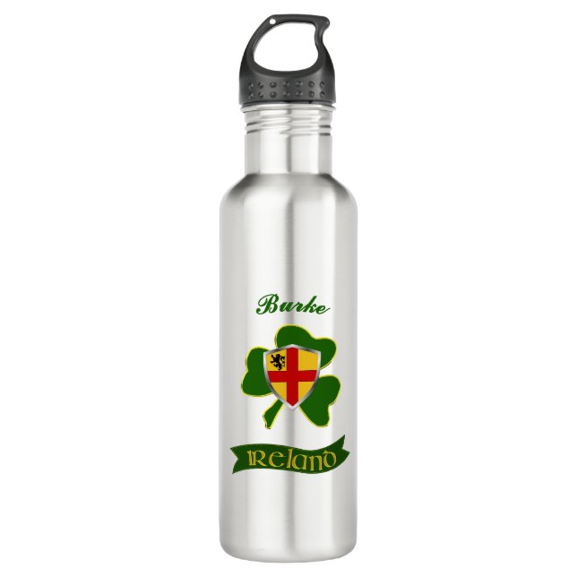 Botella De Agua Burke Irish Shield y Shamrock personalizado (Anverso)