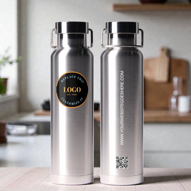 Botella De Agua Business logo Custom QR code website professional (Cool, modern Custom business logo, website, QR code water bottles )