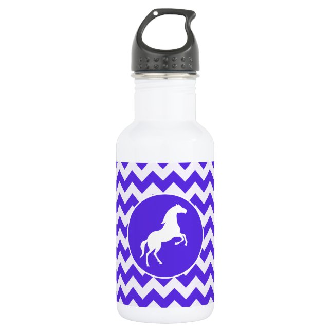 Botella De Agua Caballo con Chevron violeta azul; ecuestre (Anverso)