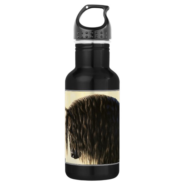 Botella De Agua Caballo de Borrador Friesiano Negro (Anverso)