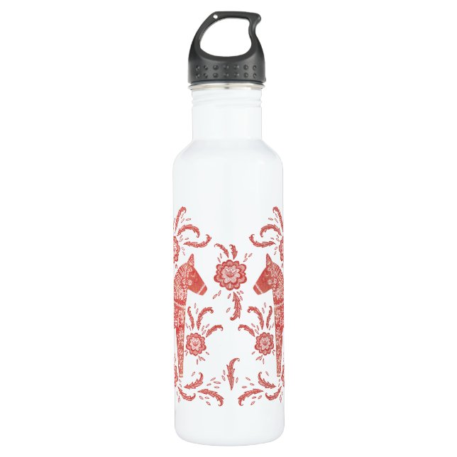 Botella De Agua Caballo de dala sueco rojo y blanco (Anverso)