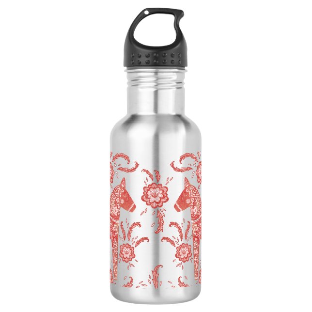 Botella De Agua Caballo de dala sueco rojo y blanco (Anverso)