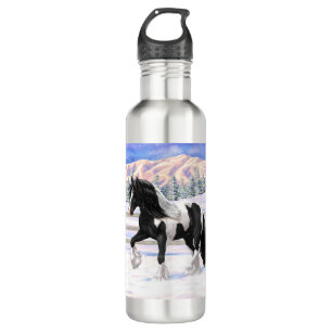 Botella De Agua Caballo de Vanner de Black Pinto Piebald Gypsy