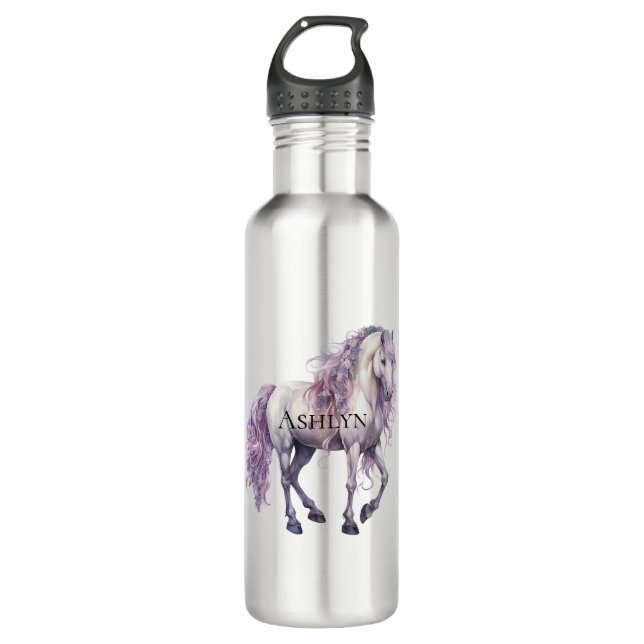 Botella De Agua Caballo floral blanco Lavender (Anverso)